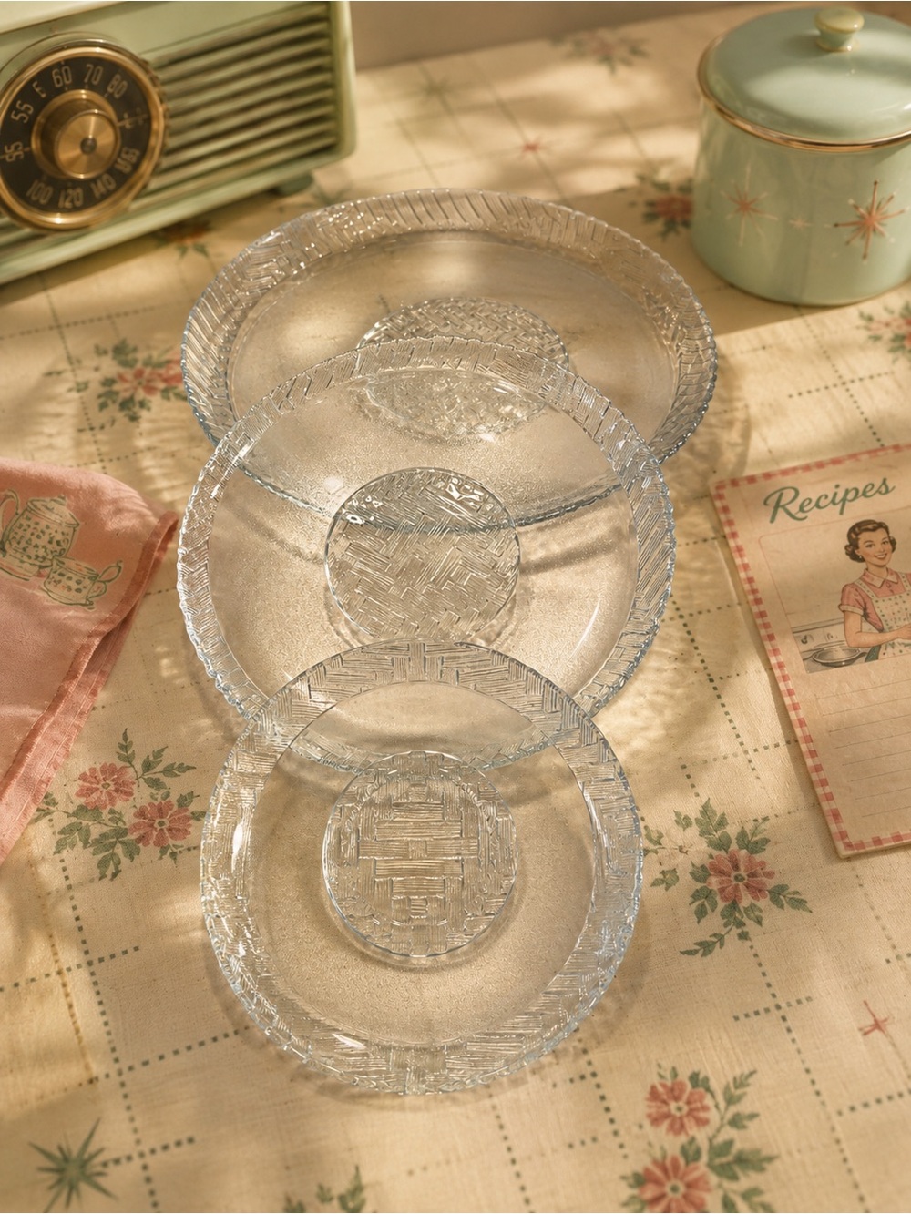 Vintage 4 place setting Pressed Glass Serving Plates - dinner salad bread